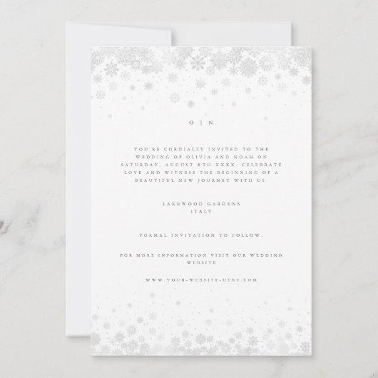 Élégant Script Snowflakes Enregistrer La Carte Dat (Dos)