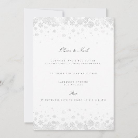 Elegant Script Snowflakes Verloving Invitation Kaart (Voorkant)
