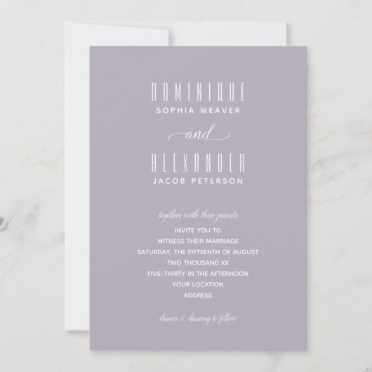Élégant Script Soft Lilac Mariage Invitations (Devant)