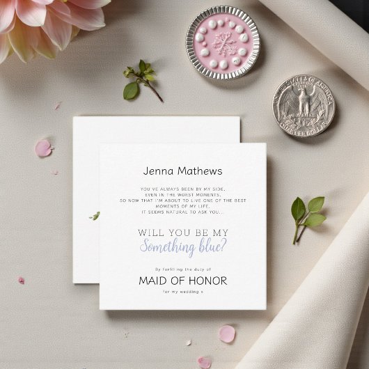 Elegant Script Something Blue Maid of Honor Card Notitiekaartje