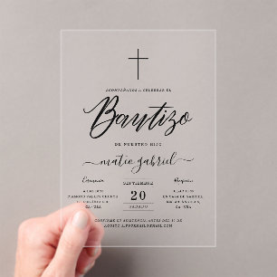 Elegant script Spaanse uitnodiging de Bautizo Acryl Uitnodigingen