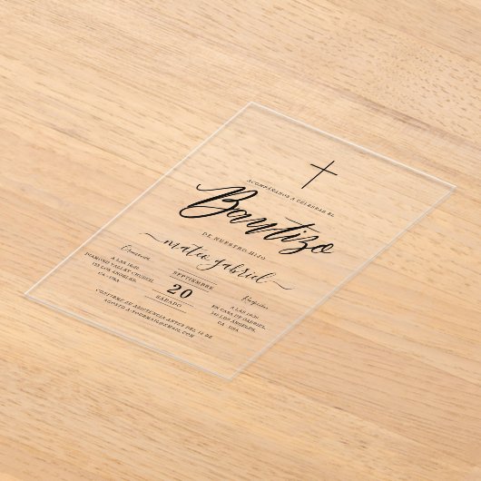 Elegant script Spaanse uitnodiging de Bautizo Acryl Uitnodigingen (Laagn)