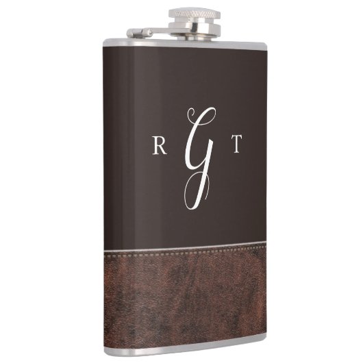 Elegant Script Speciaal Monogram bruin leder Heupfles (Rechts)