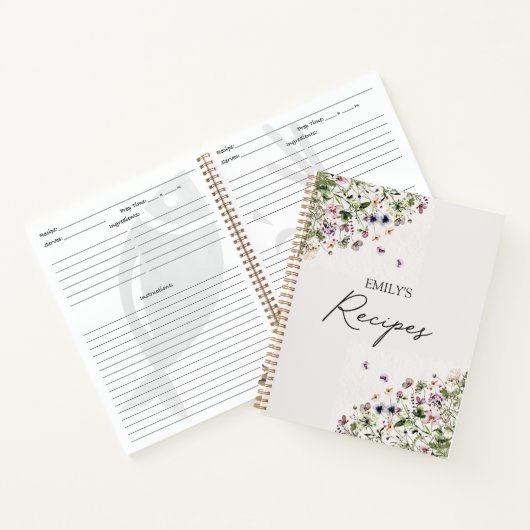 Elegant Script Spring Paarse Wildflowers Recept Notitieboek (Binnen)
