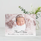 Elegant Script Stats Photo Collage Baby Girl Birth Aankondiging (Staand voorkant)