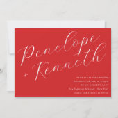 Elegant script Stijlvolle rode kerst bruiloft Kaart (Voorkant)