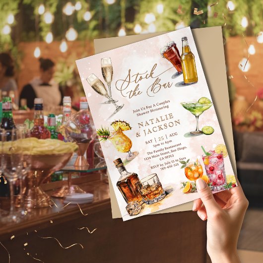 Elegant Script Stock de Bar Couples Douche Kaart