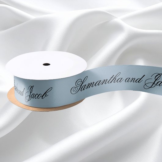 Elegant Script Stofblauw Bruiloft Lint
