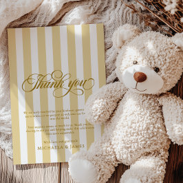 Elegant Script & Stripes Baby shower Bedankkaart