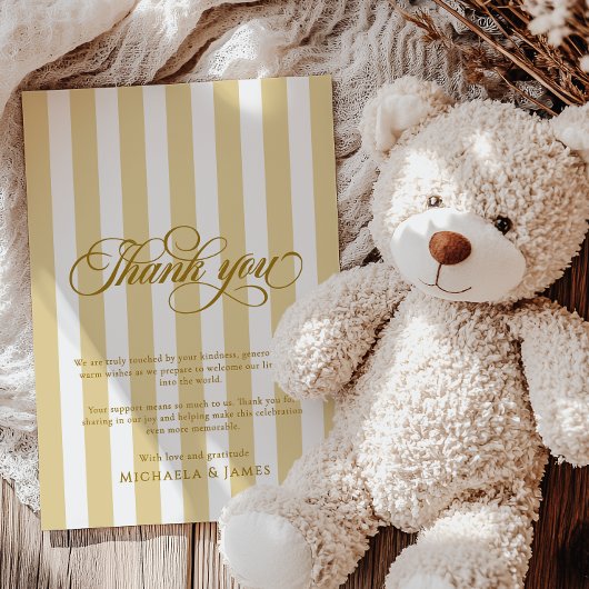 Elegant Script & Stripes Baby shower Bedankkaart