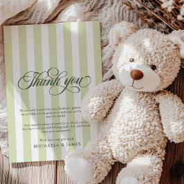 Elegant Script & Stripes Baby shower Bedankkaart