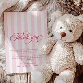 Elegant Script & Stripes Baby shower Bedankkaart
