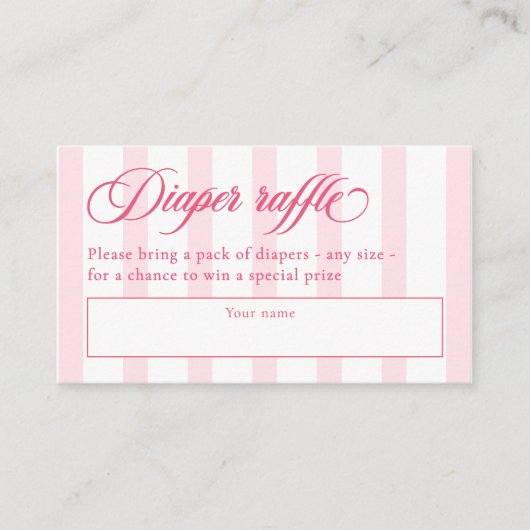Elegant Script & Stripes Baby shower Luier Raffle Informatiekaartje (Voorkant)