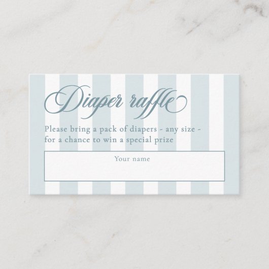 Elegant Script & Stripes Baby shower Luier Raffle Informatiekaartje (Voorkant)