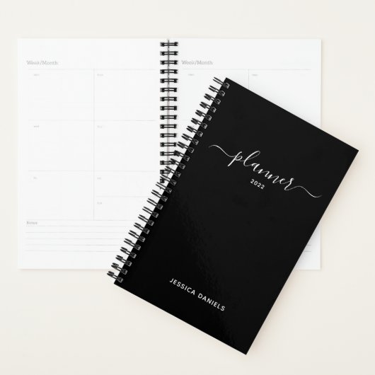 Elegant Script Swashes Weekly Monthly Black Planner (Display)