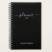 Elegant Script Swashes Weekly Monthly Black Planner (Voorkant)