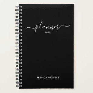 Elegant Script Swashes Weekly Monthly Black Planner