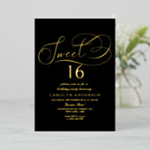 Elegant Script Sweet 16 Birthday Real Folie Uitnodiging (Staand Voorkant)