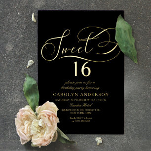Elegant Script Sweet 16 Verjaardag Echt Folie Uitnodiging