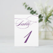Elegant Script Table Number Briefkaart | Paarse 52 (Staand voorkant)