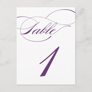 Elegant Script Table Number Briefkaart   Paarse 52