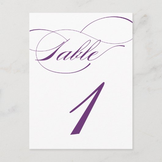 Elegant Script Table Number Briefkaart | Paarse 52 (Voorkant)