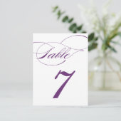 Elegant Script Table Number Briefkaart | Paarse 52 (Staand voorkant)