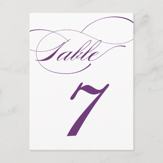 Elegant Script Table Number Briefkaart | Paarse 52 (Voorkant)