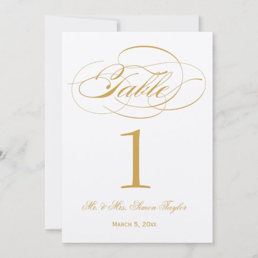 Elegant Script Table Number - Gold Kaart (Achterkant)
