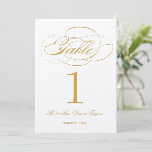 Elegant Script Table Number - Gold Kaart (Staand voorkant)