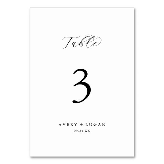 Elegant Script Table Number Kaart (Achterkant)