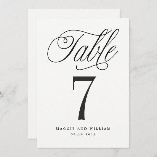 Elegant Script Table Number Kaart (Voorkant / Achterkant)