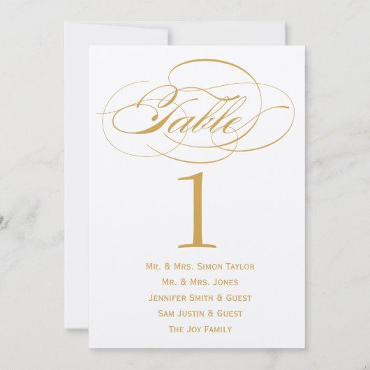Elegant script tafelnummer met gasten - Goud (Achterkant)