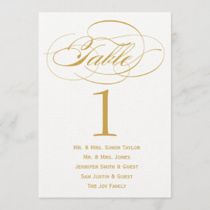 Elegant Script Tafelnummer met Gasten - Goud