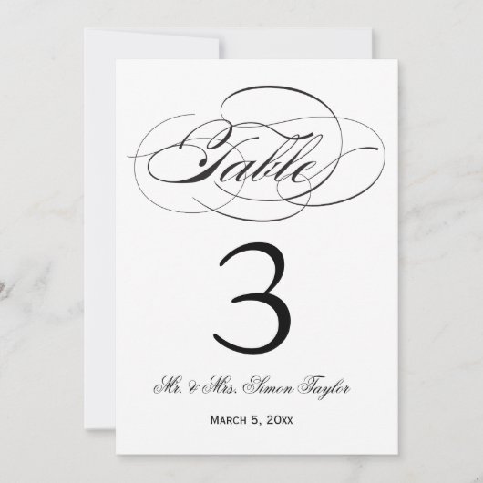 Elegant Script Tafelnummer - Zwart (Voorkant)