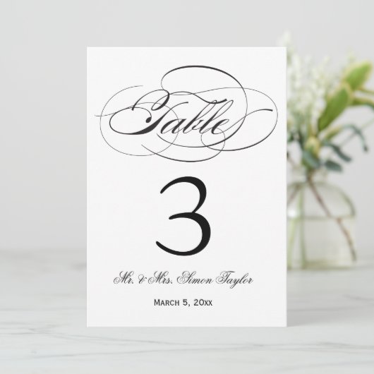 Elegant Script Tafelnummer - Zwart (Staand voorkant)