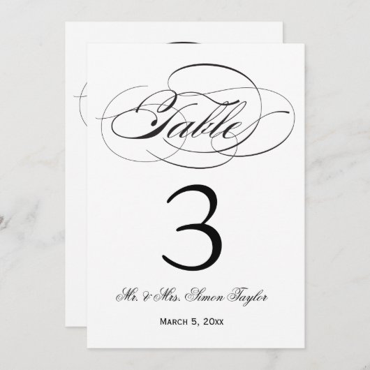 Elegant Script Tafelnummer - Zwart (Voorkant / Achterkant)