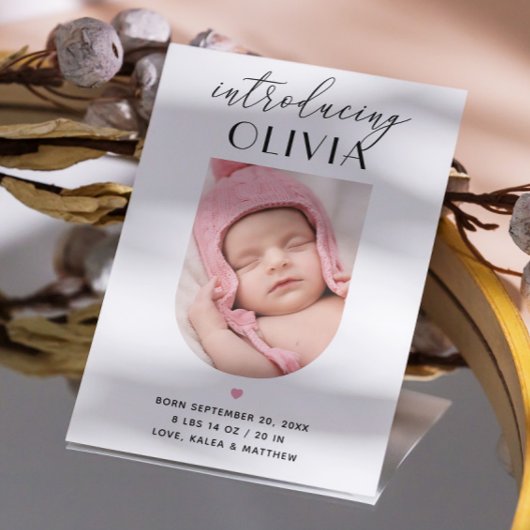 Elegant script ter introductie. Boog foto geboorte Aankondiging