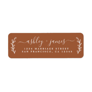 Elegant script TerraCotta Wedding Return Address Etiket