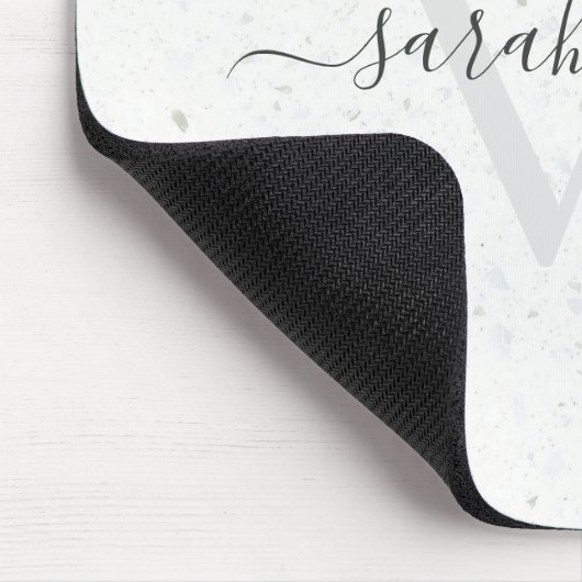 Elegant Script Terrazzo Stone Ivory Gray Monogram Muismat (Hoek)