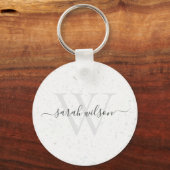 Elegant Script Terrazzo Stone Ivory Gray Monogram Sleutelhanger (Voorkant)