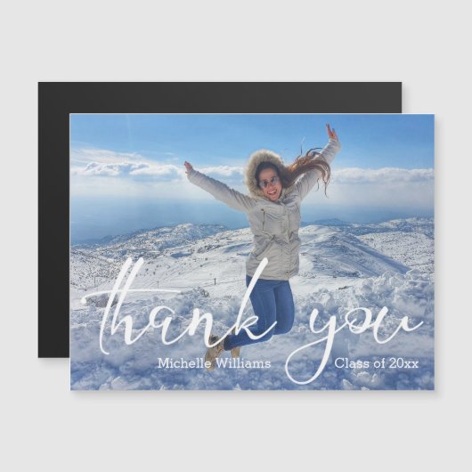elegant script thank you graduation photo magnet (Devant / Derrière)