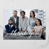 Elegant Script Thank you Team Photo Business Folie Feestdagenkaart (Voorkant)