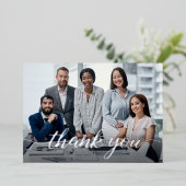 Elegant Script Thank you Team Photo Business Folie Feestdagenkaart (Staand Voorkant)