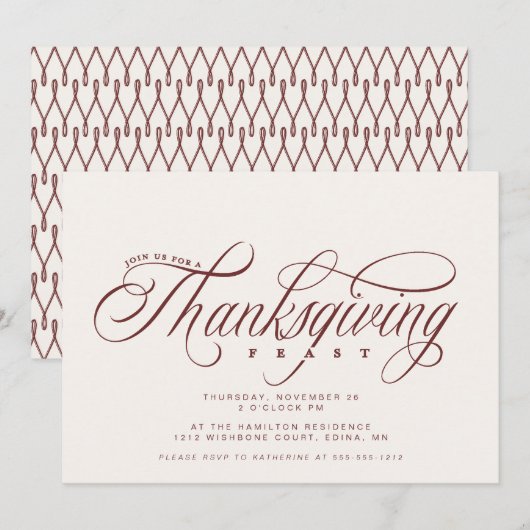 Elegant Script Thanksgiving Feast diner Kaart (Voorkant / Achterkant)