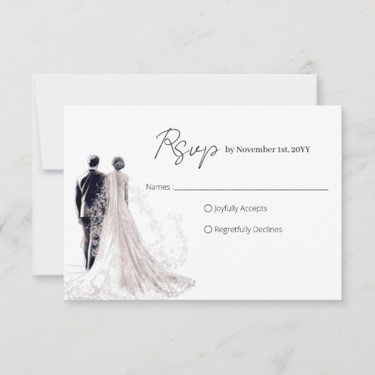 Elegant script Traditionele bruiloft RSVP Kaartje (Voorkant)