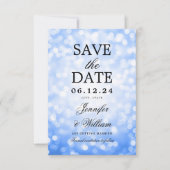 Elegant Script Trouwen Navy Blue Bokeh Lights Save The Date (Voorkant)