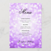 Elegant Script Trouwen Paarse Bokeh Lights Menu (Voorkant)