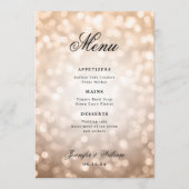 Elegant Script Trouwen Roos Gold Bokeh Lights Menu (Voorkant)