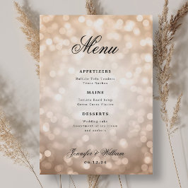 Elegant Script Trouwen Roos Gold Bokeh Lights Menu